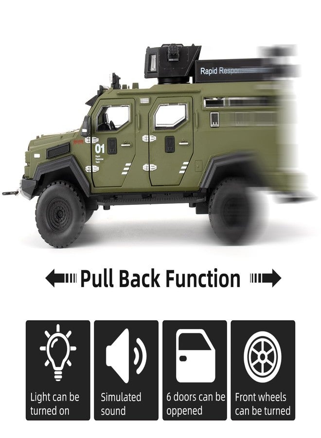 LOVEPOSELY Compatible for 1:24 Saber-Toothed Tiger Alloy Armored Car Model, Collectible Diecast Armoured Explosive Protected Vehicle Toy, Pull Back Toy Car with Sound and Light for Adult Kids (Green) - Image 5